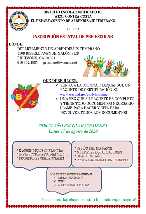 Preschool Enrollment Flyer in Spanish 